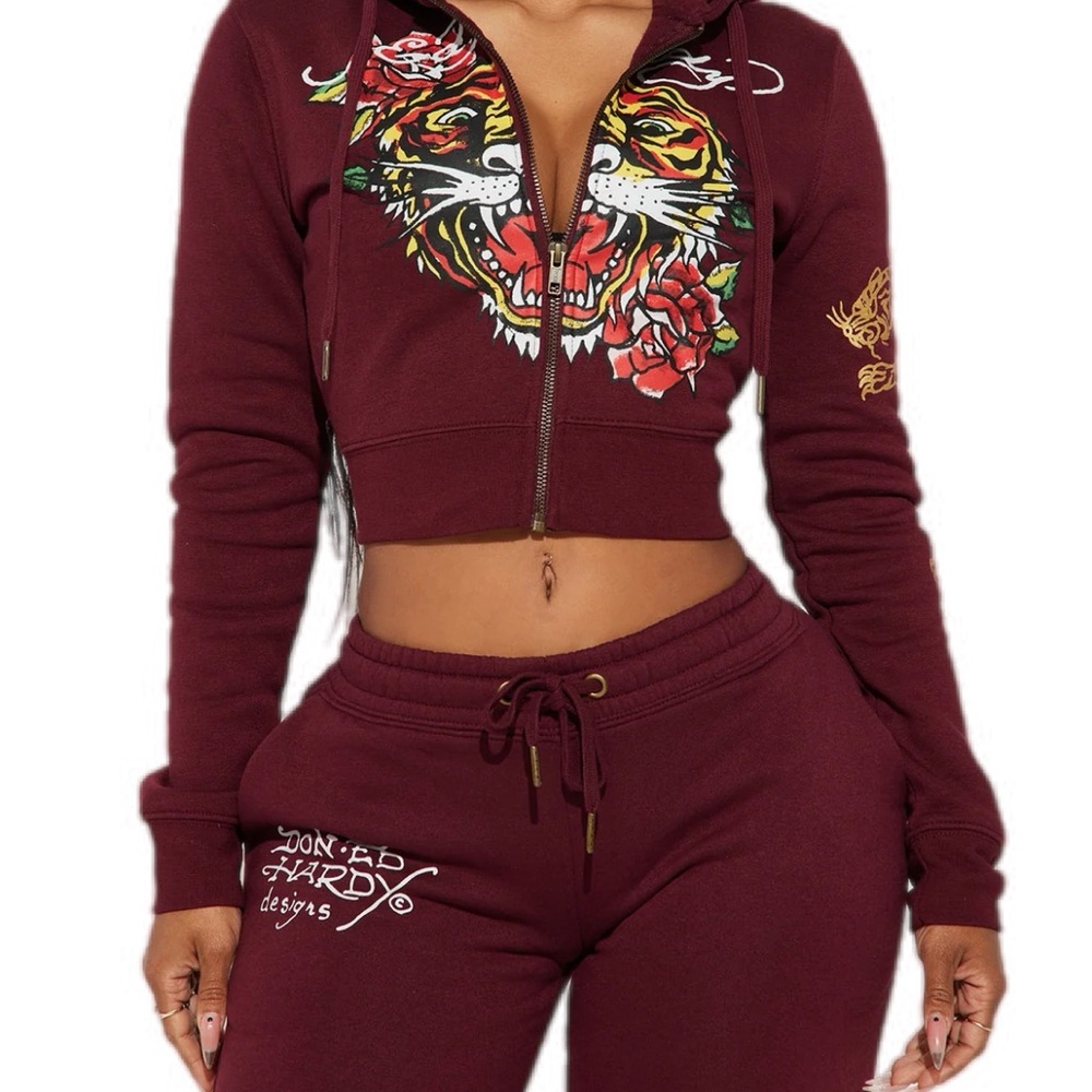 Ed Hardy Women's Maroon Tiger Graphic Set (LAST 1)